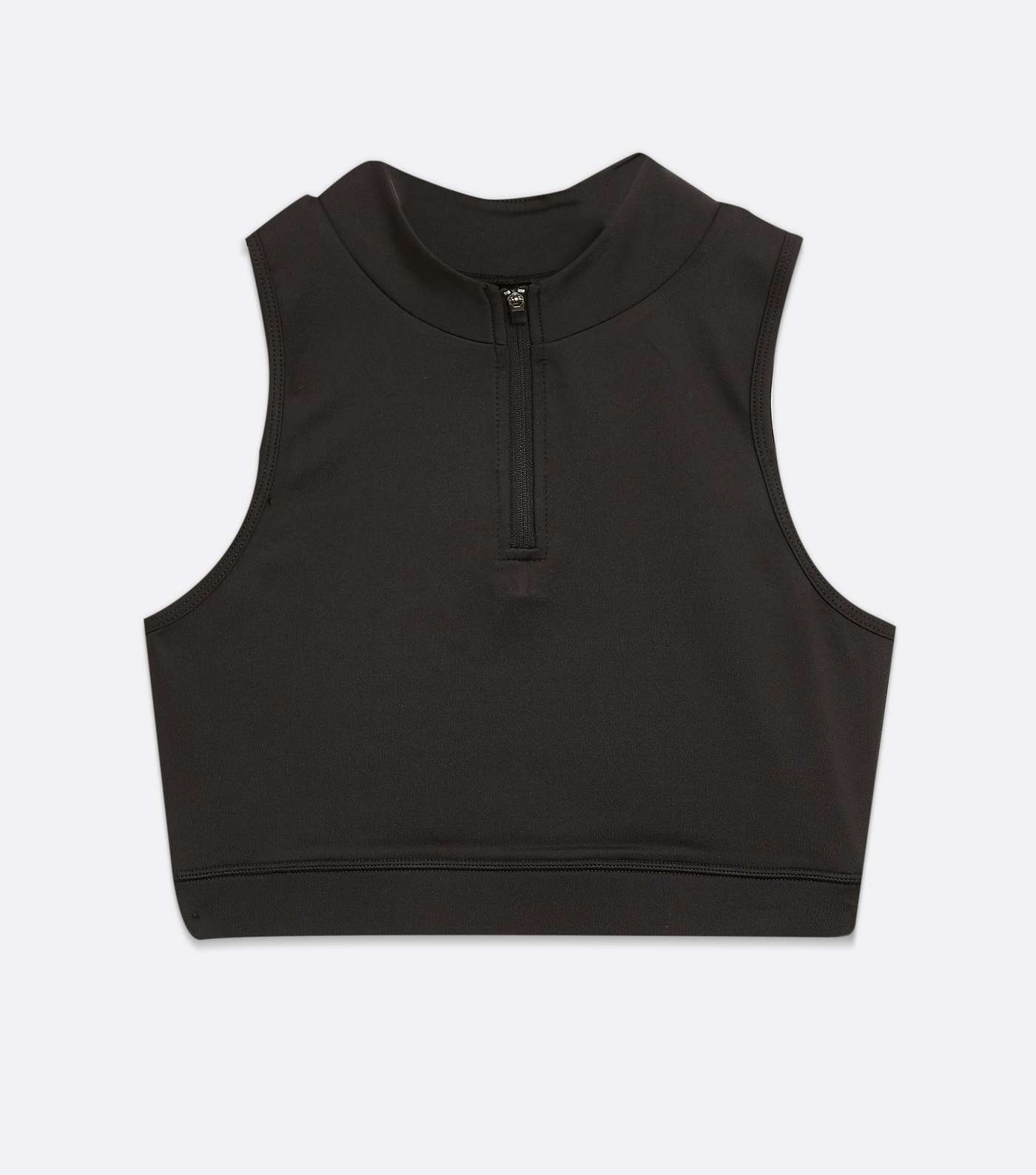Black Ribbed High Neck Sports Crop Top Image 5