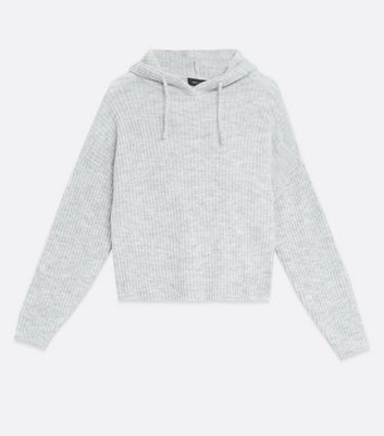 Pale Grey Ribbed Knit Hoodie | New Look