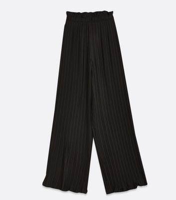 Image of Black Pleated Wide Leg Trousers New Look