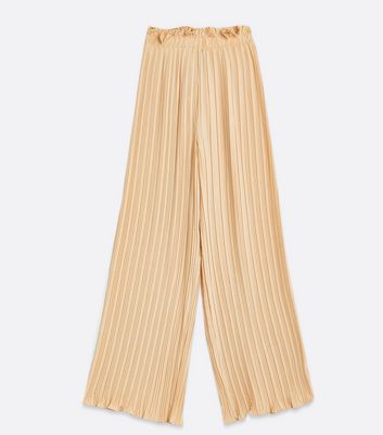 Image of Stone Pleated Wide Leg Trousers New Look