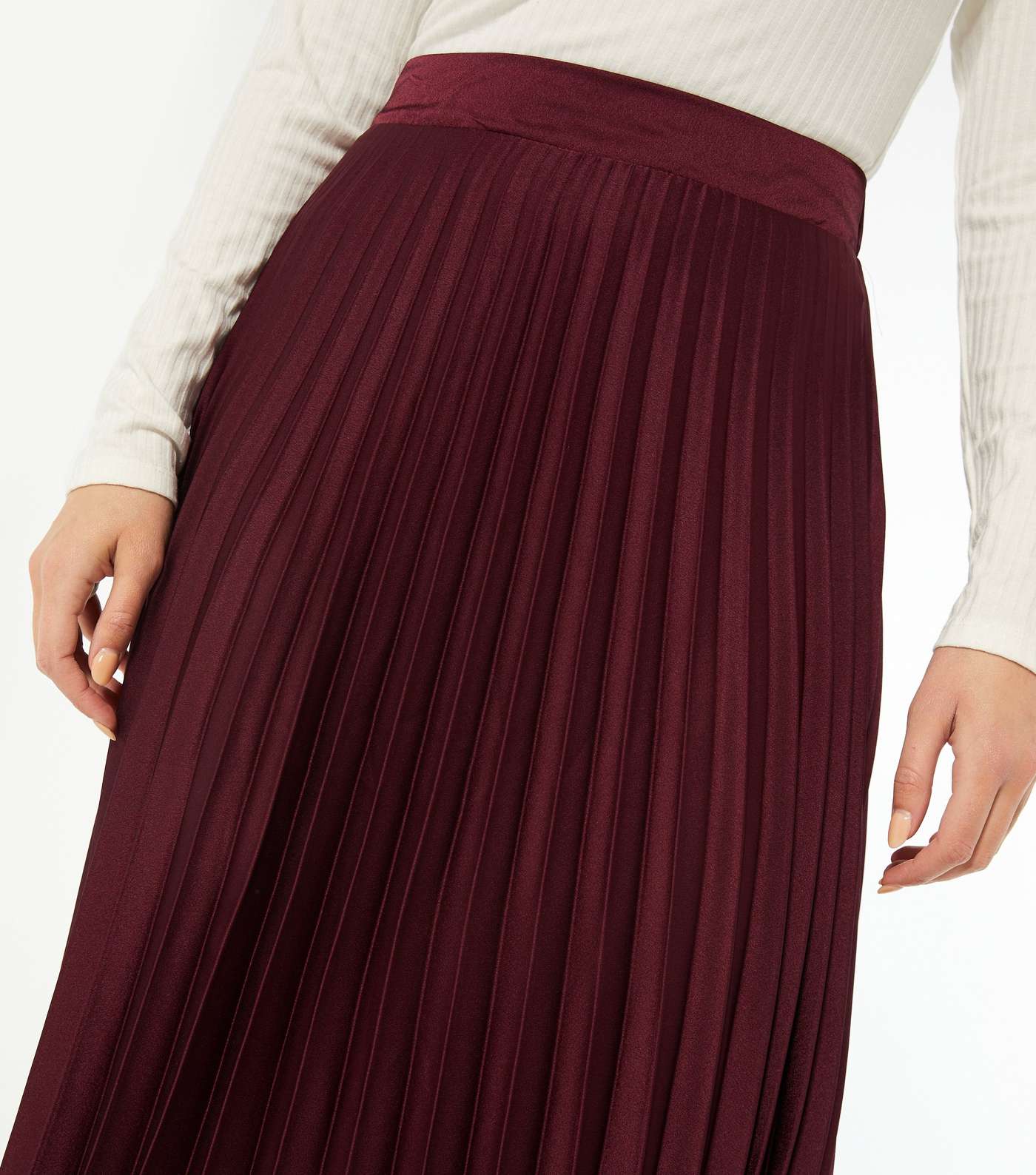 Burgundy Pleated Satin Midi Skirt  Image 4