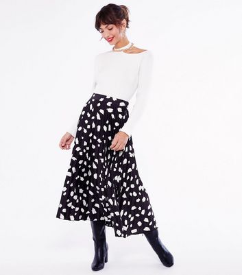black and white midi skirt new look