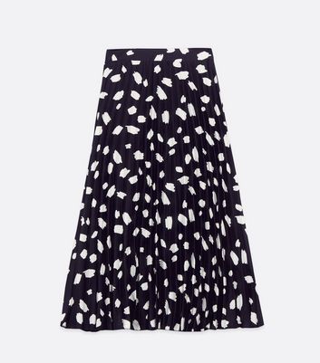 Image of Black Abstract Spot Pleated Midi Skirt New Look