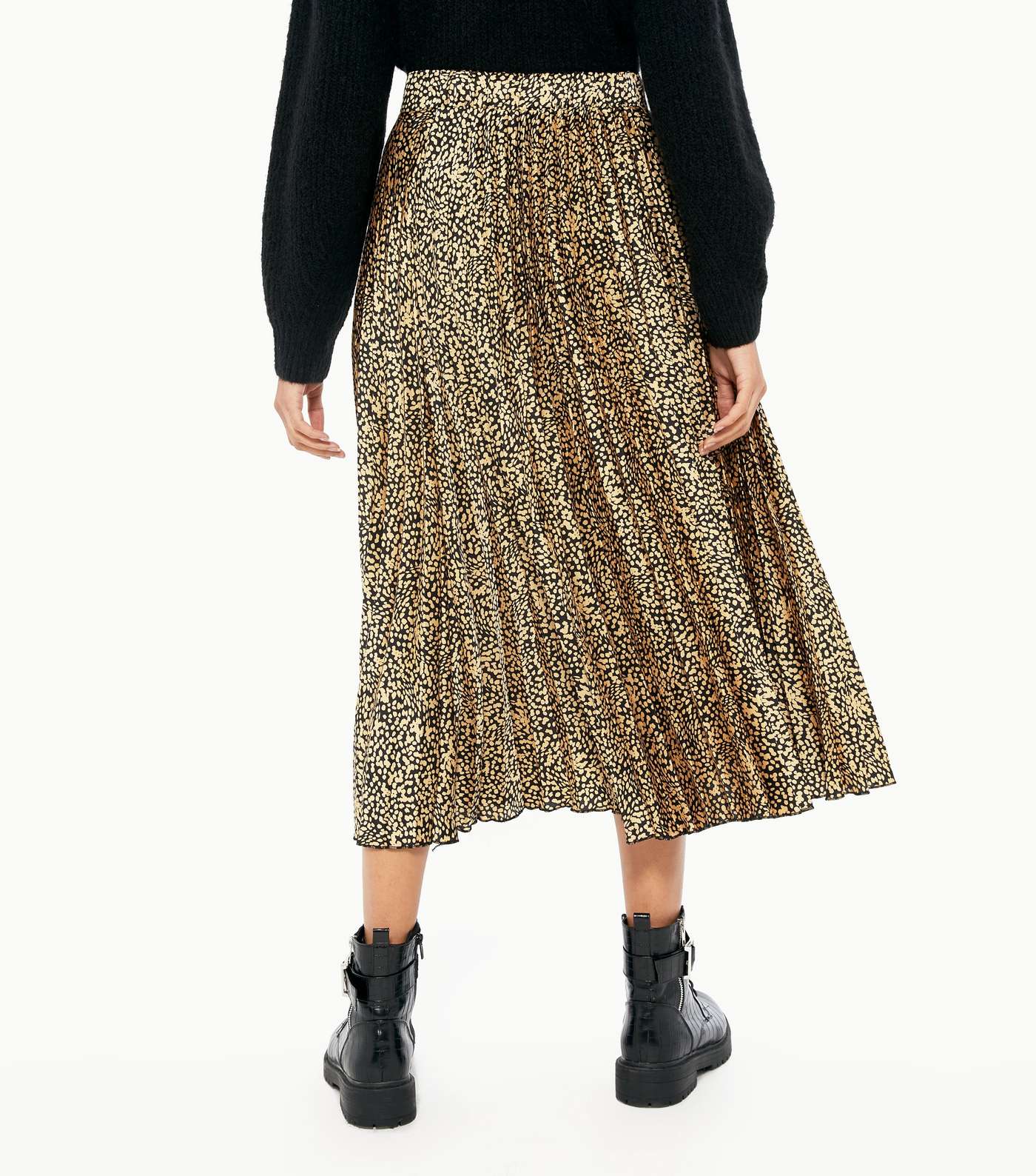 Brown Spot Satin Pleated Midi Skirt Image 3