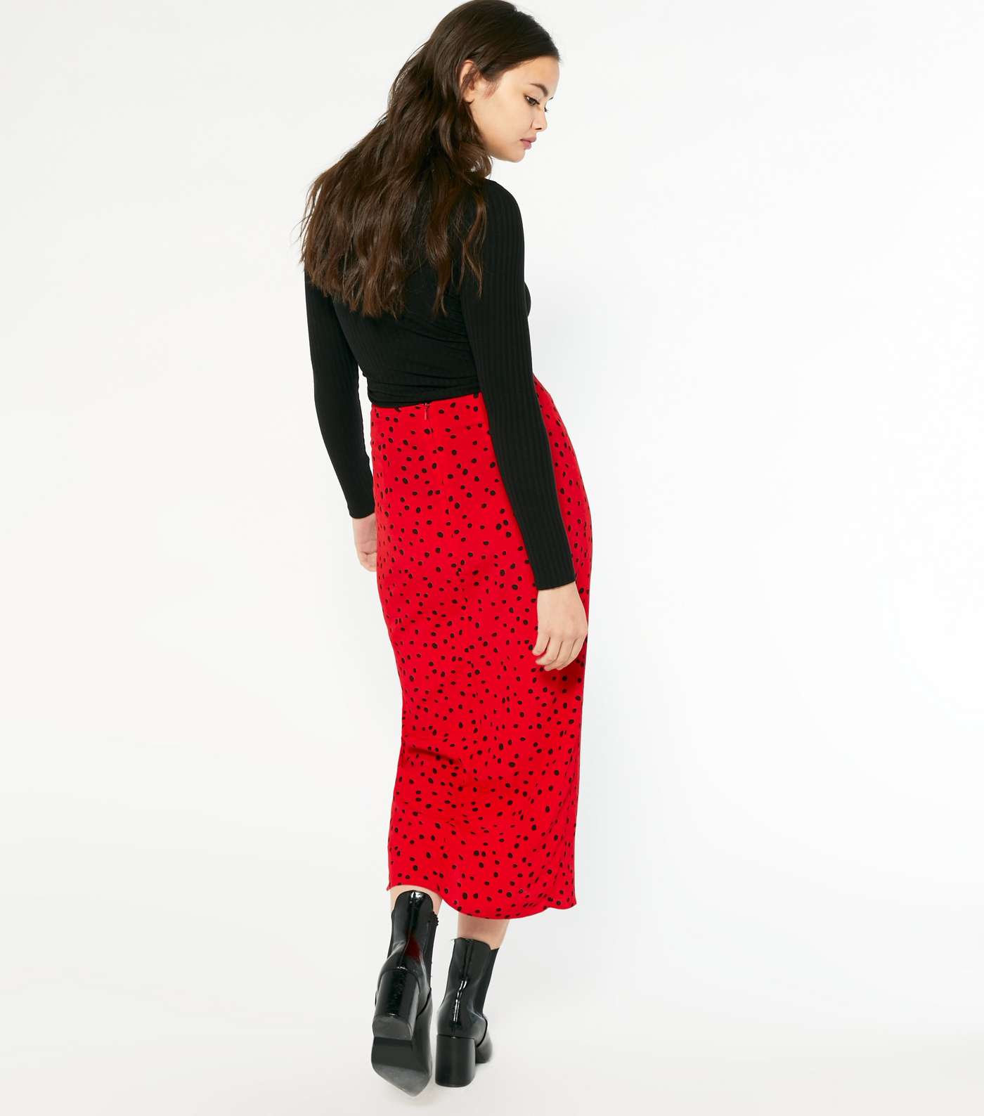 Red Spot Ruched Midi Skirt  Image 3