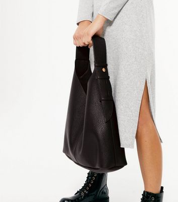 New Look Black Leather-Look Over Lock Large Purse