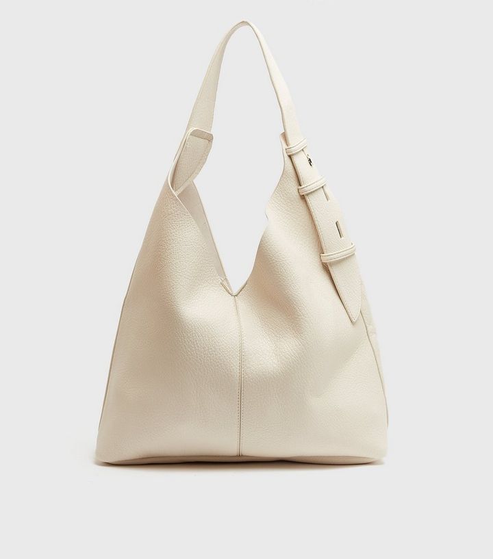 Cream Leather-Look Slouch Tote Bag