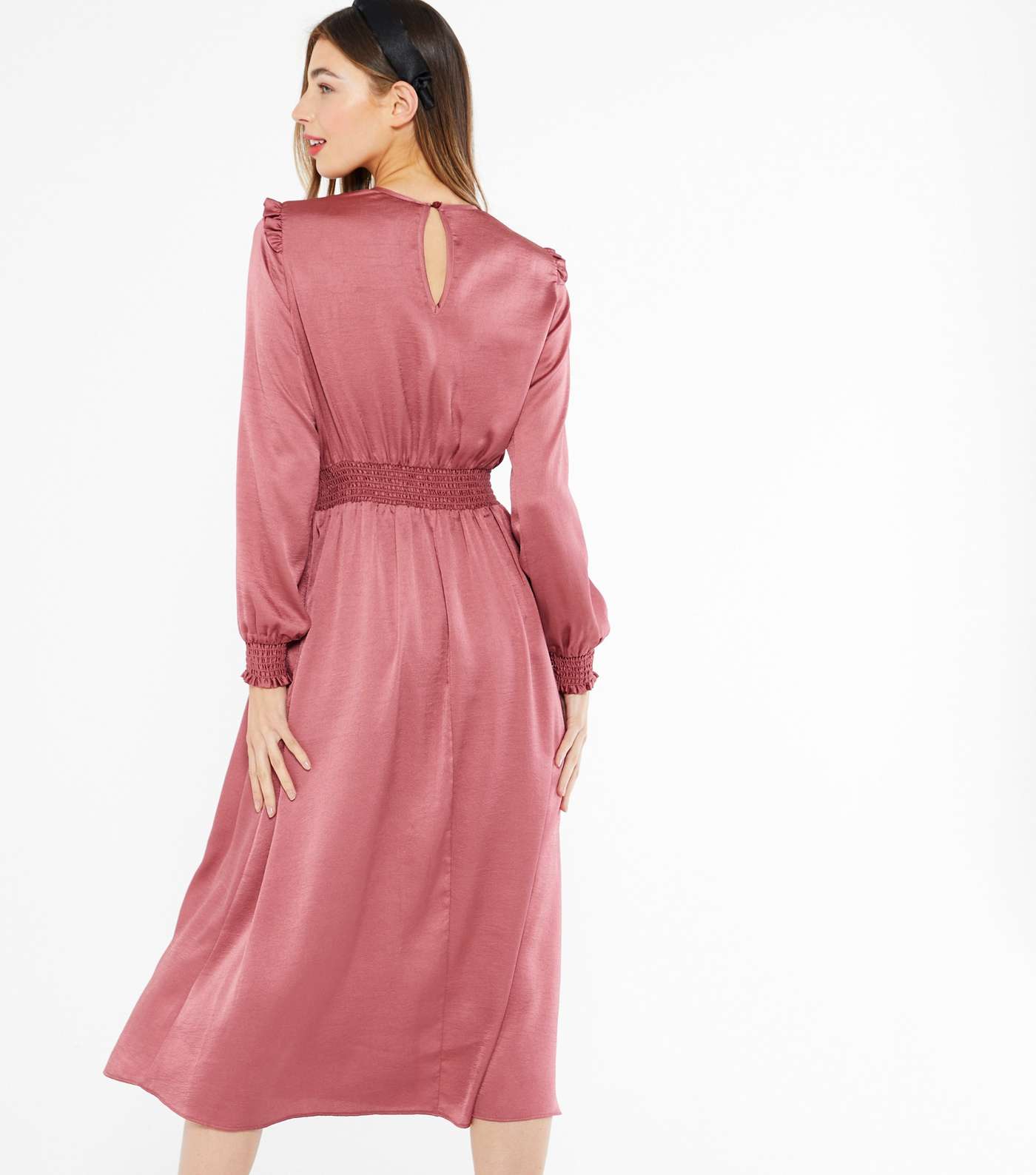 Mid Pink Satin Frill Midi Dress  Image 3