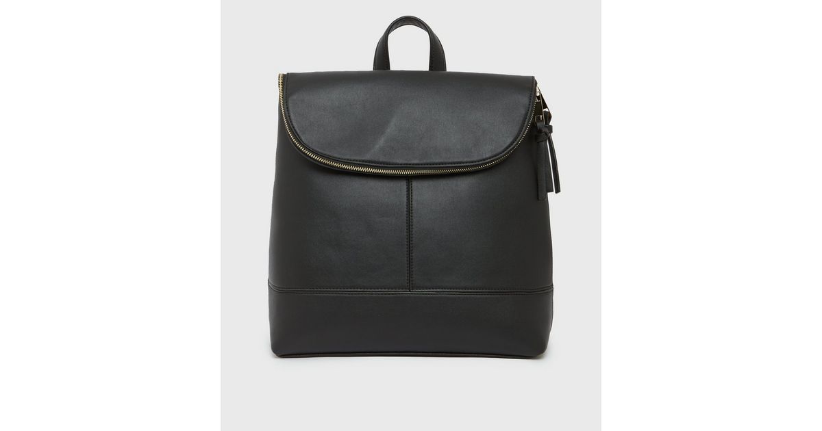 Black LeatherLook Backpack New Look