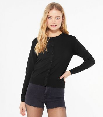 Black Crew Neck Cardigan New Look