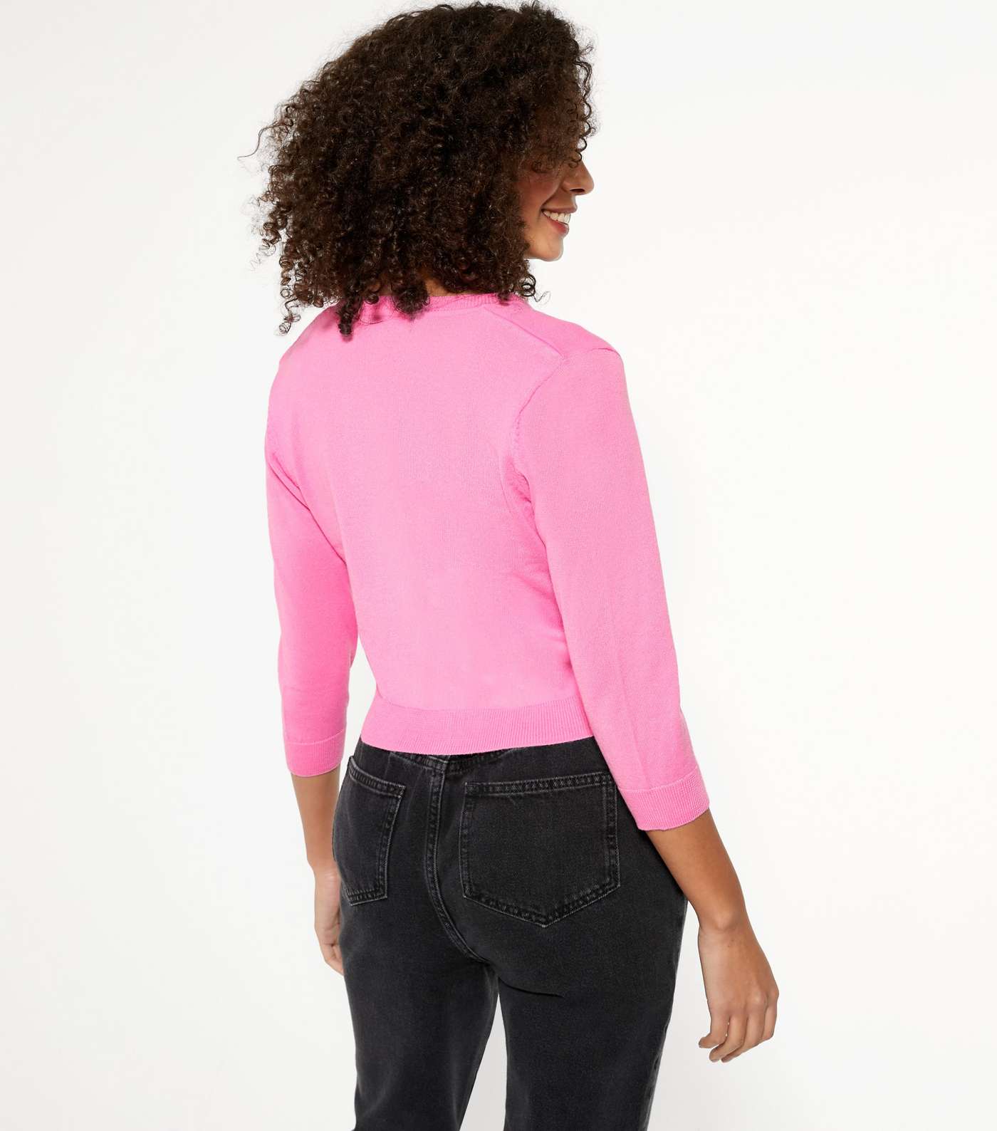 Bright Pink 3/4 Sleeve Crop Cardigan  Image 4
