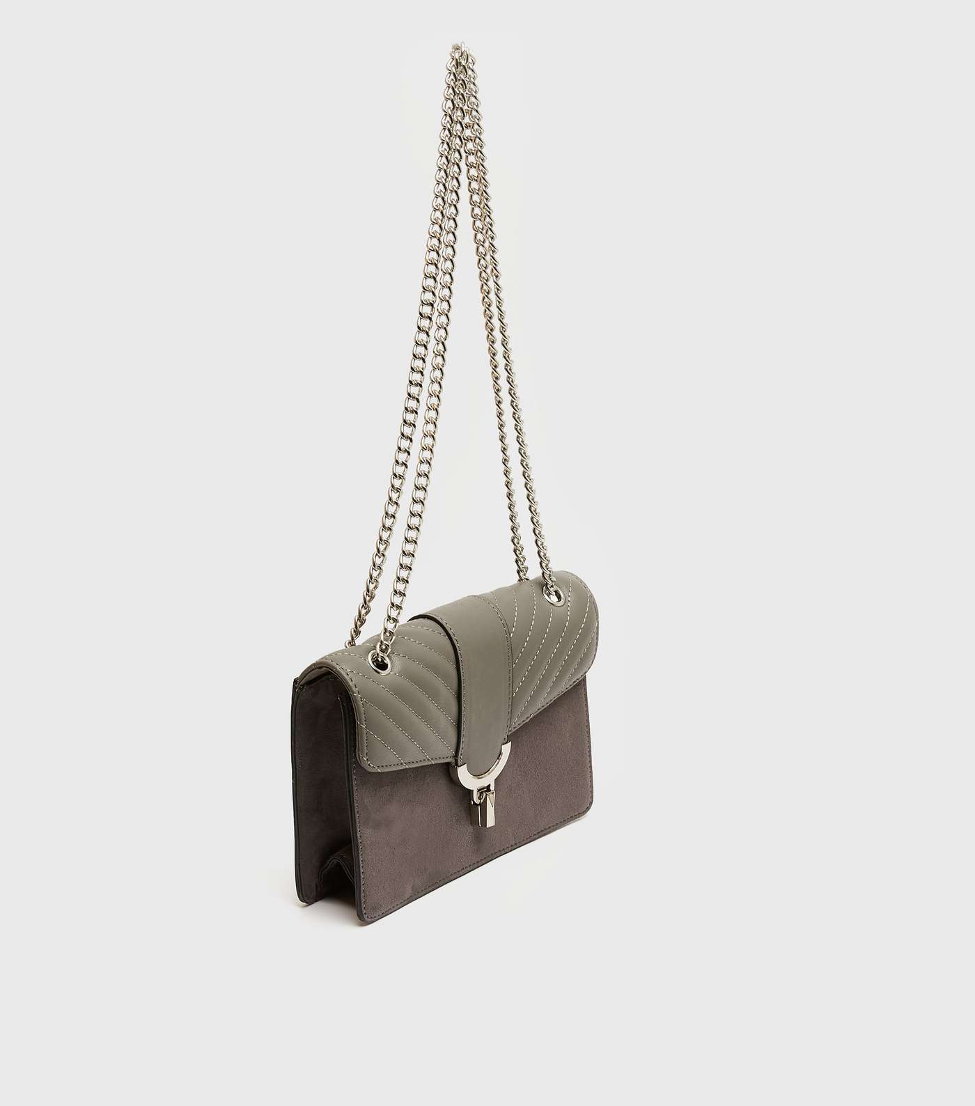 Grey Quilted Panel Chain Shoulder Bag Image 4