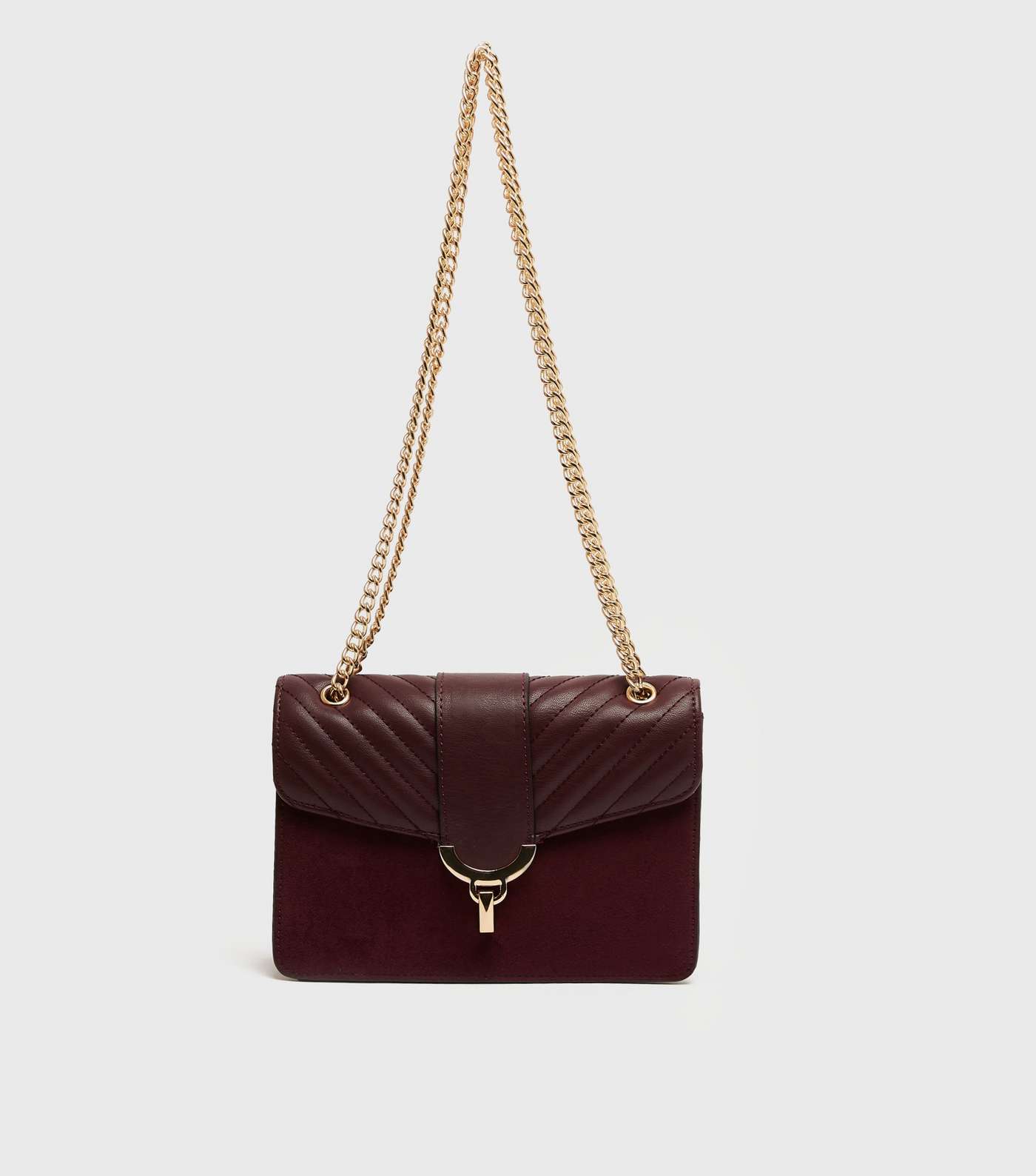 Burgundy Quilted Panel Chain Shoulder Bag