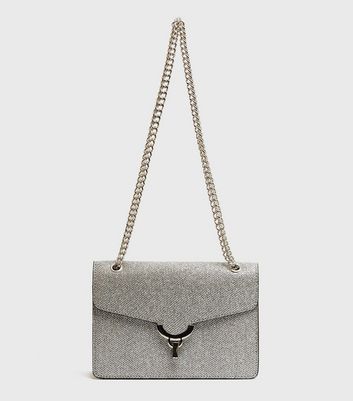 Silver Glitter Chain Shoulder Bag New Look