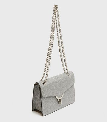 silver shoulder bag with chain