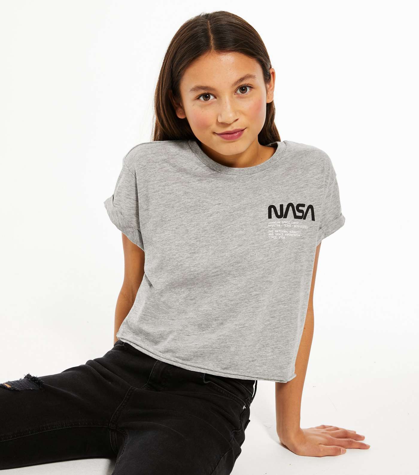 Girls Grey NASA Logo T-Shirt