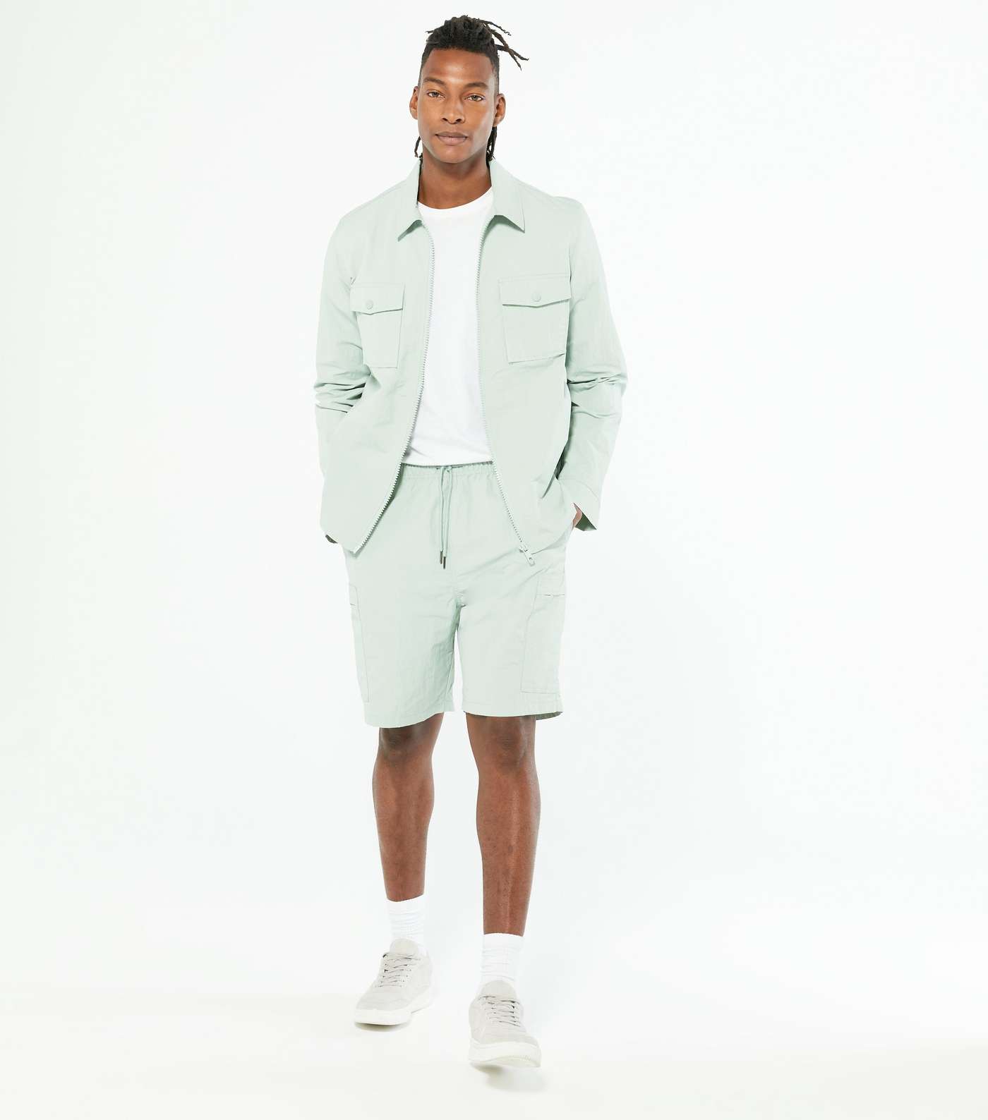 Mint Green Nylon Zip Front Collared Shacket Image 2