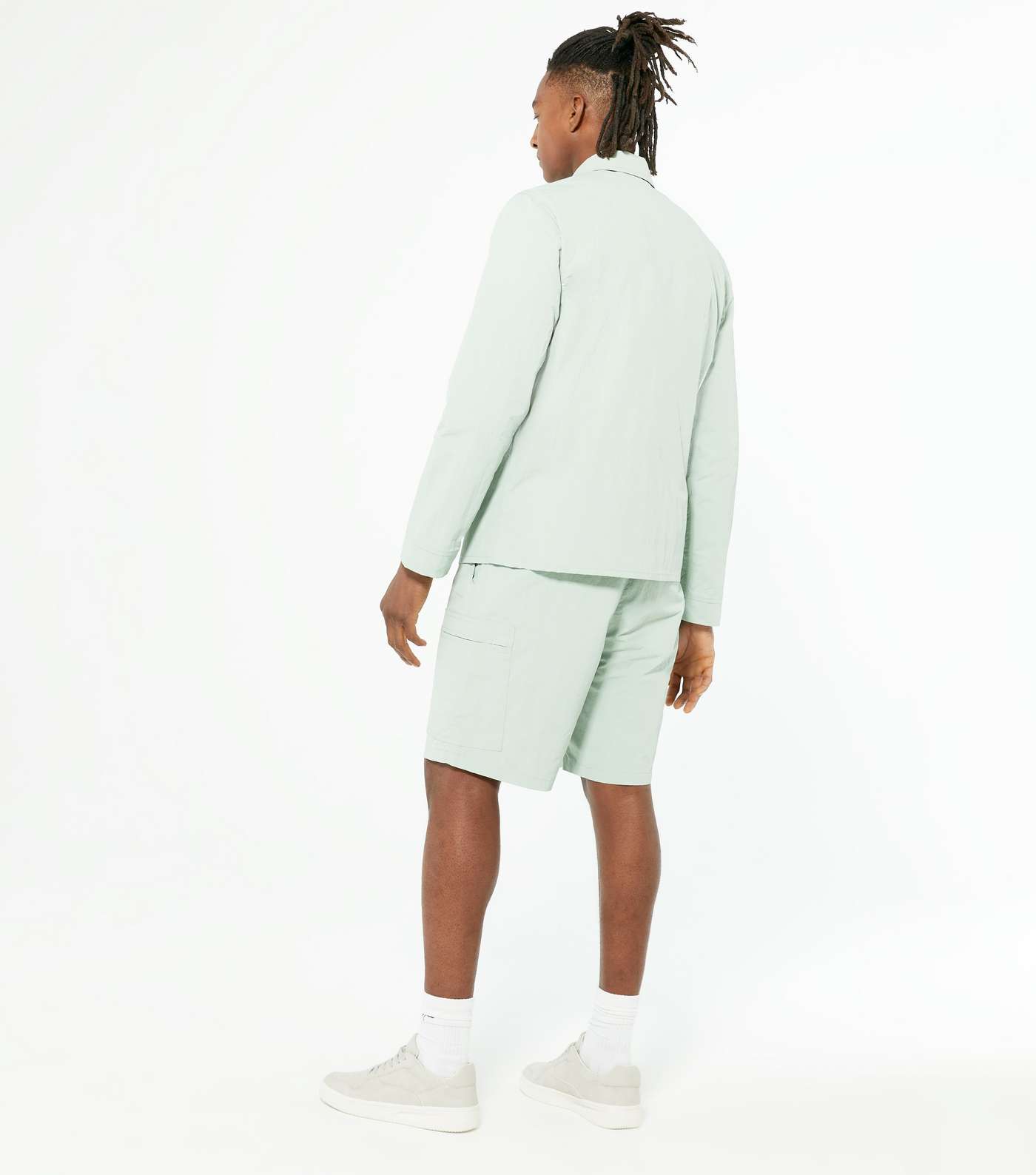 Mint Green Nylon Zip Front Collared Shacket Image 4