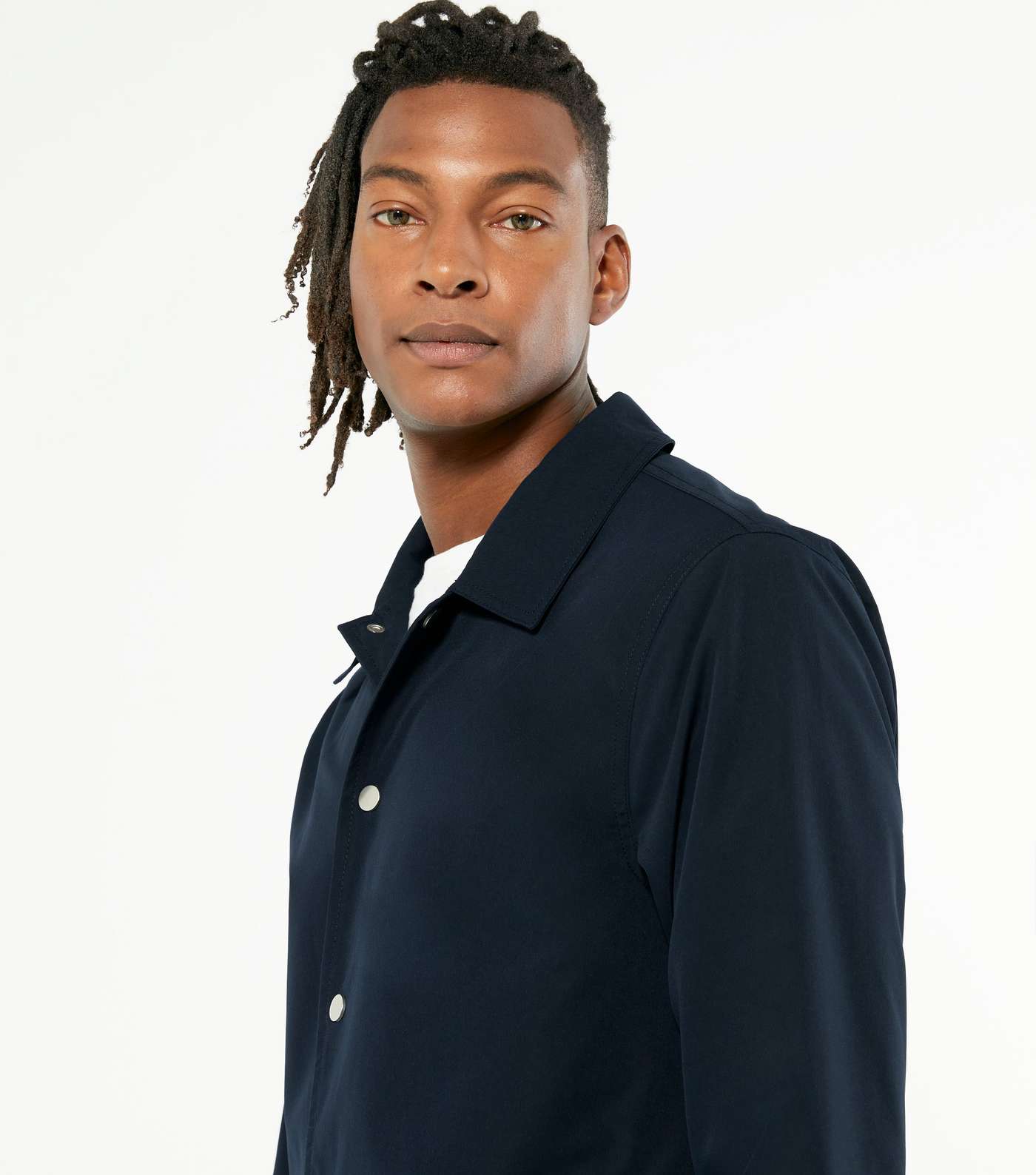 Navy Collared Button Up Lightweight Shacket Image 3