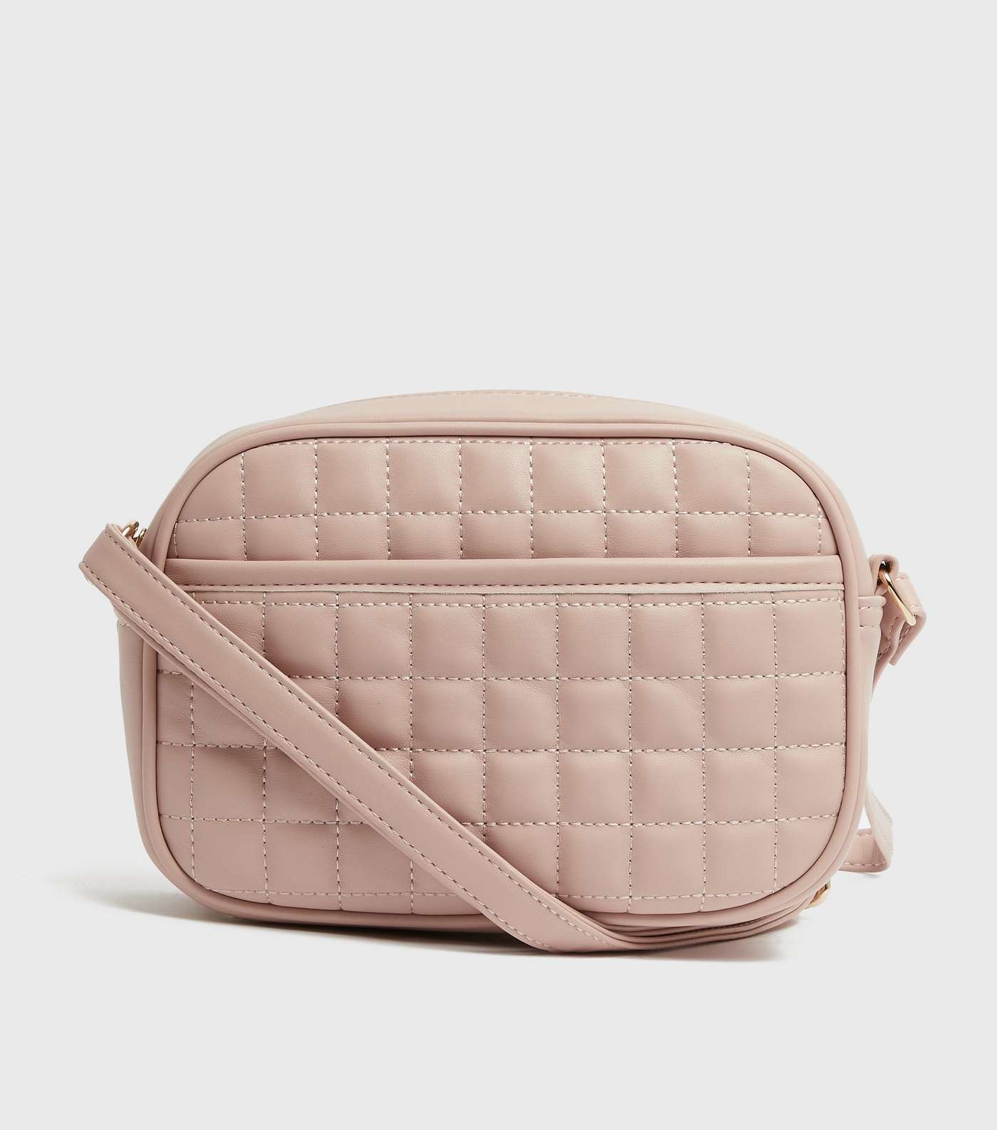 Pale Pink Leather-Look Quilted Camera Bag
