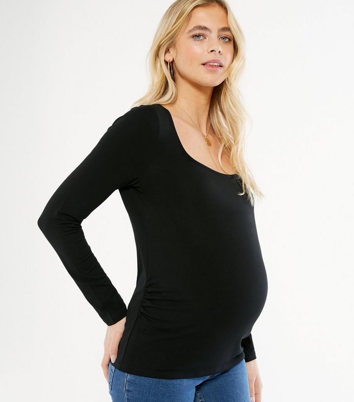 Maternity Black Square Neck Ruched Top