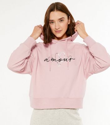 Bright Pink Amour Heart Hoodie New Look