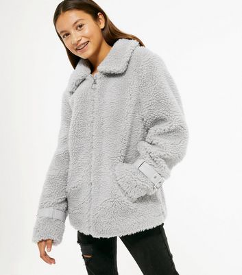 Girls grey store teddy coat