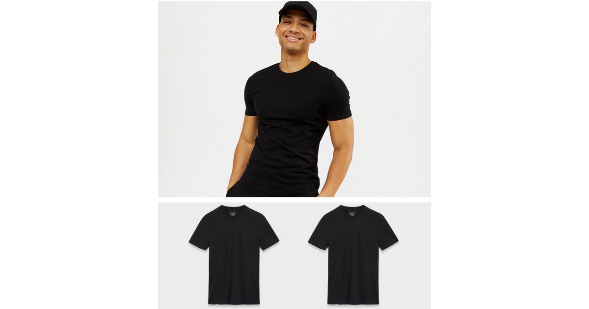 2 Pack Black Muscle Fit TShirts New Look