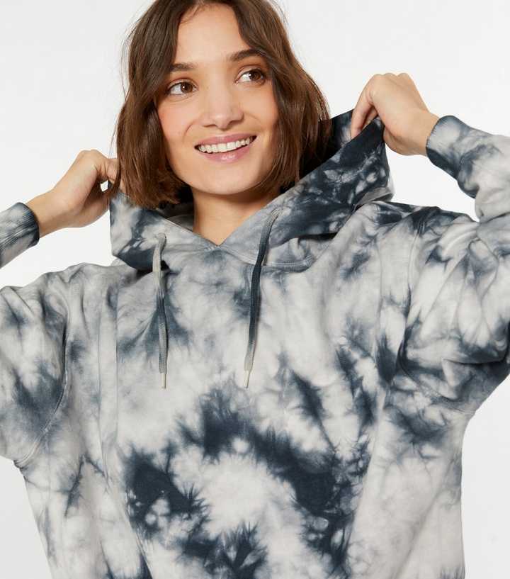 Dark Grey Tie Dye Hoodie | New Look