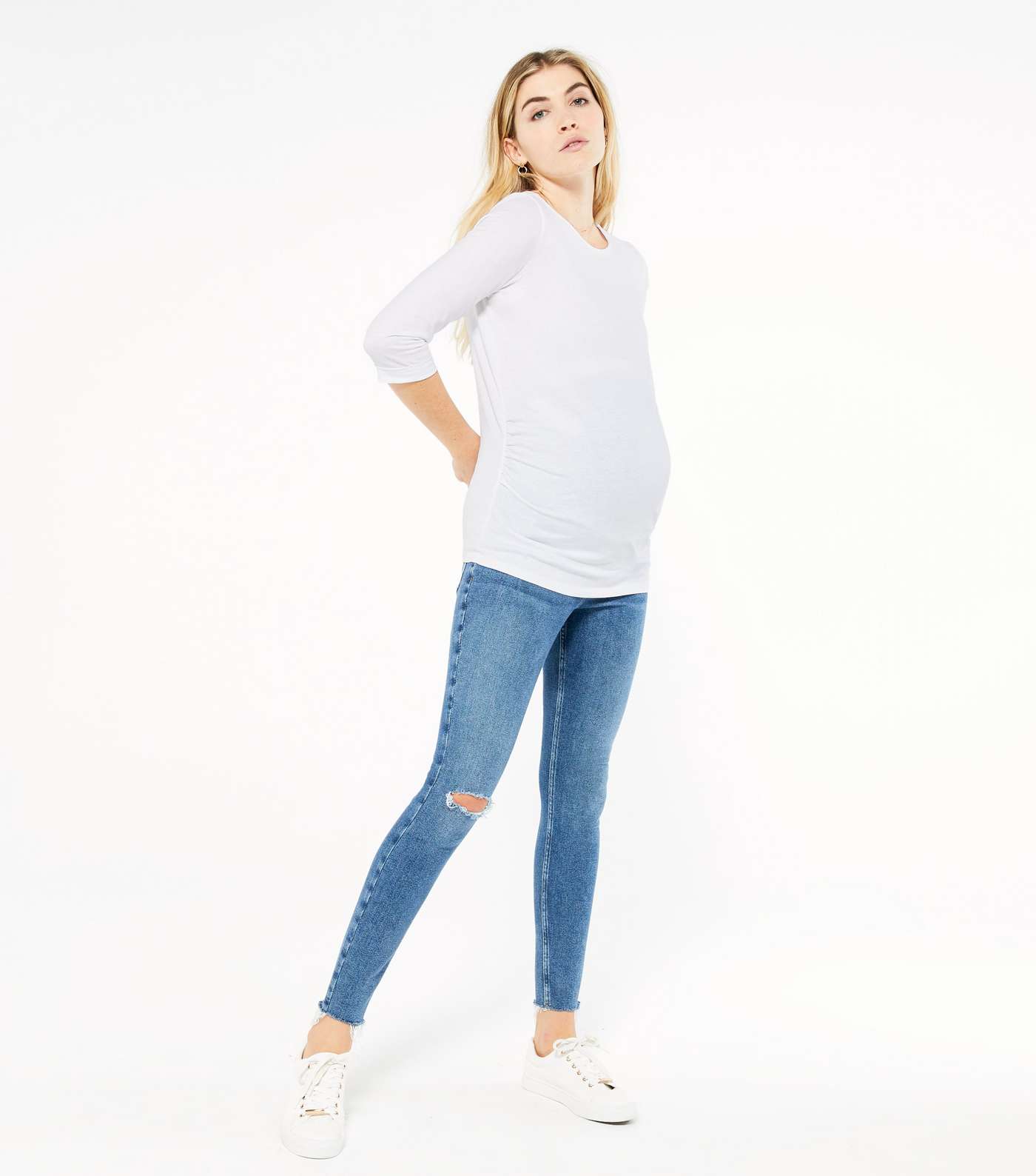 Maternity 2 Pack White Stripe Ruched Tops  Image 4