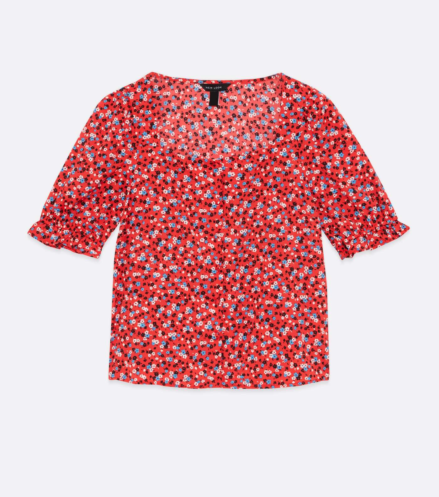 Red Ditsy Floral Square Neck Blouse Image 5