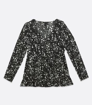 Black Animal Print Tiered Long Sleeve Top New Look