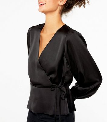 black satin wrap blouse