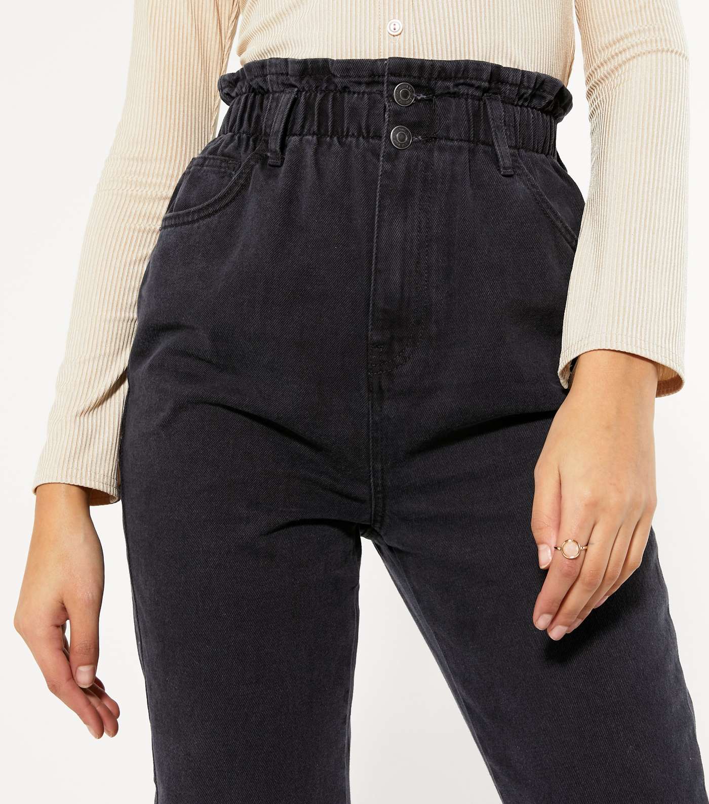 Tall Black Elasticated High Waist Tori Mom Jeans Image 4
