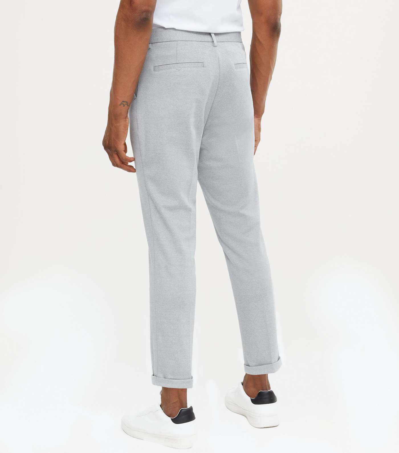 Pale Grey Cuffed Slim Fit Trousers Image 4
