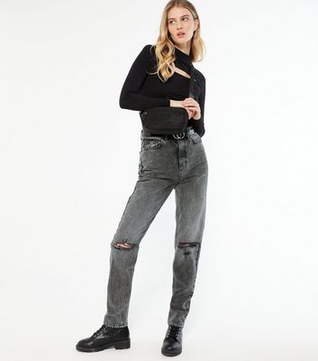 high waisted ripped black mom jeans