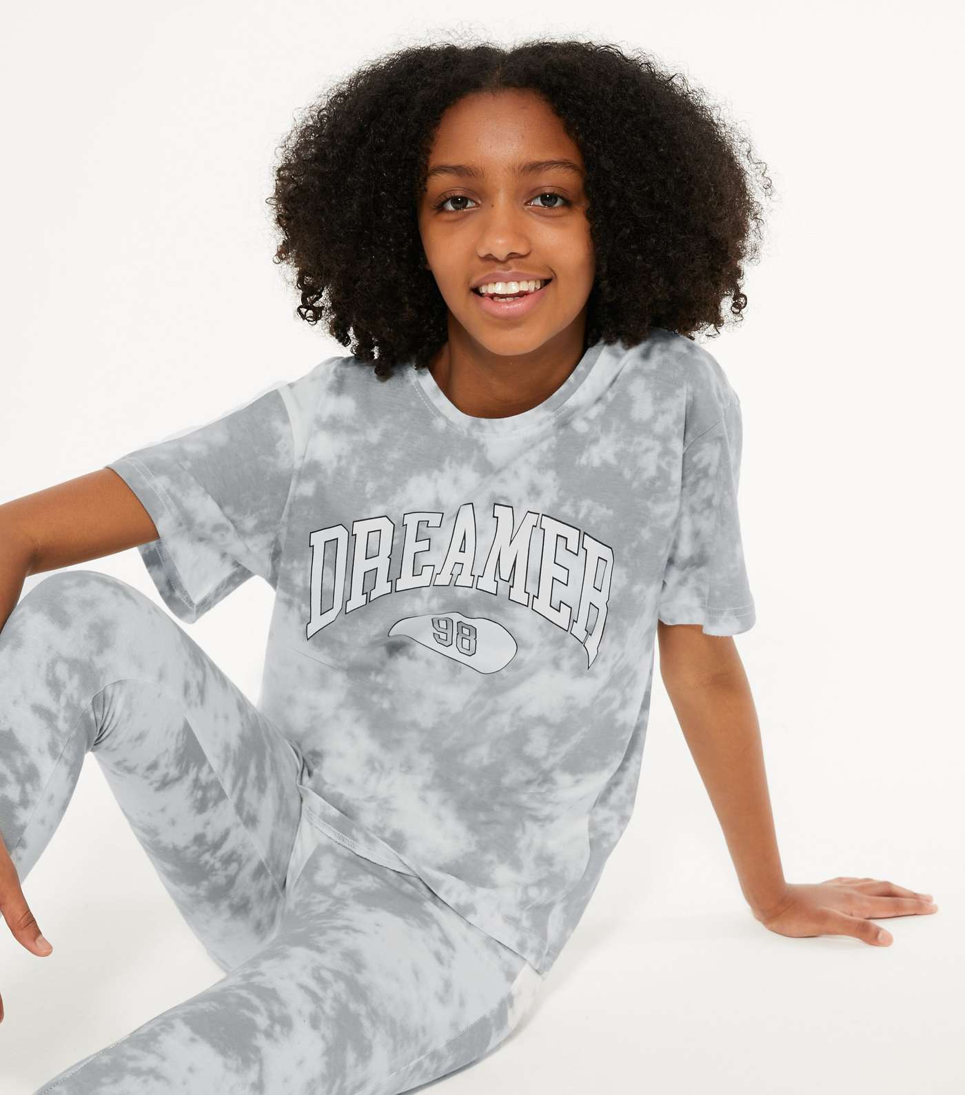 Girls Light Grey Tie Dye Dreamer Logo Legging Pyjama Set  Image 2