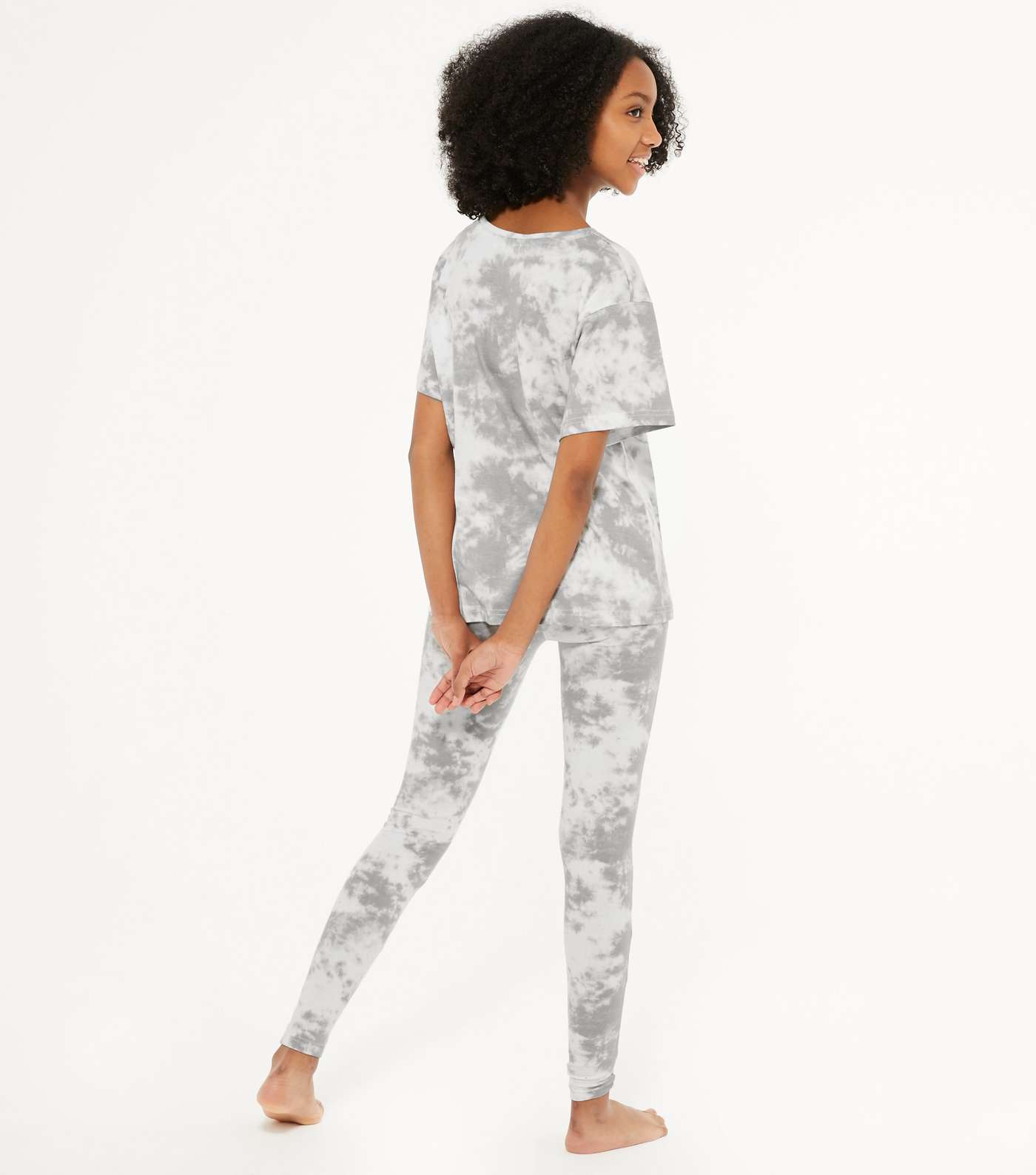 Girls Light Grey Tie Dye Dreamer Logo Legging Pyjama Set  Image 4