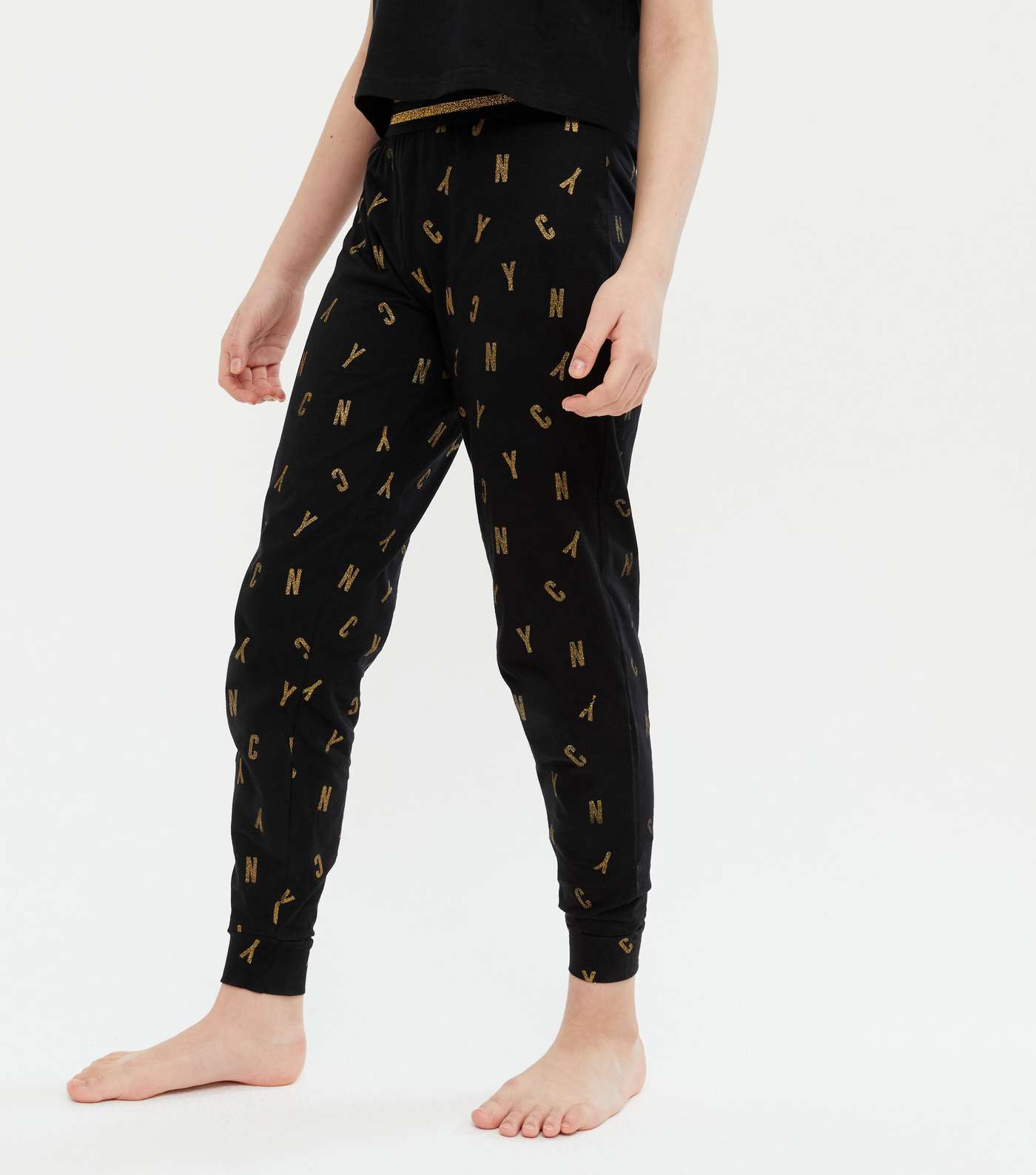Girls Black Brooklyn Glitter Logo Jogger Pyjama Set Image 4