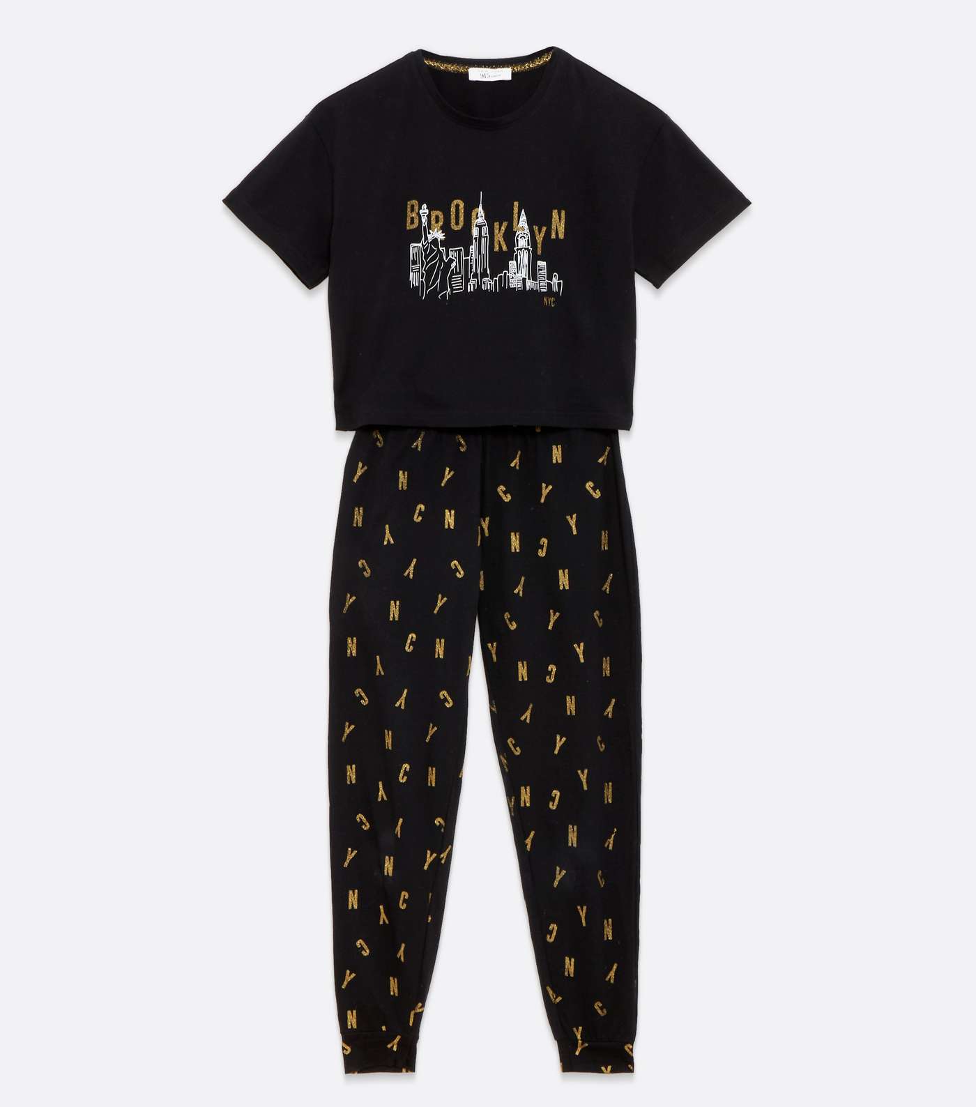 Girls Black Brooklyn Glitter Logo Jogger Pyjama Set Image 6