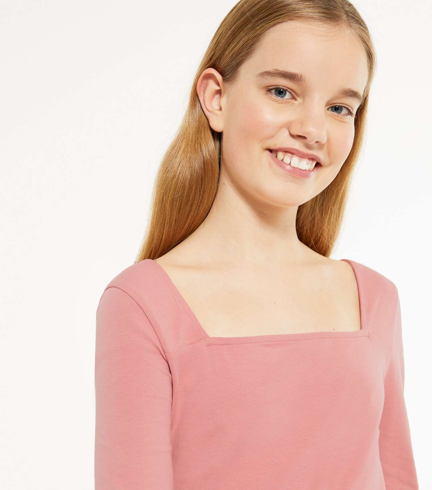 Girls Pink Square Neck Long Sleeve Top Image 4
