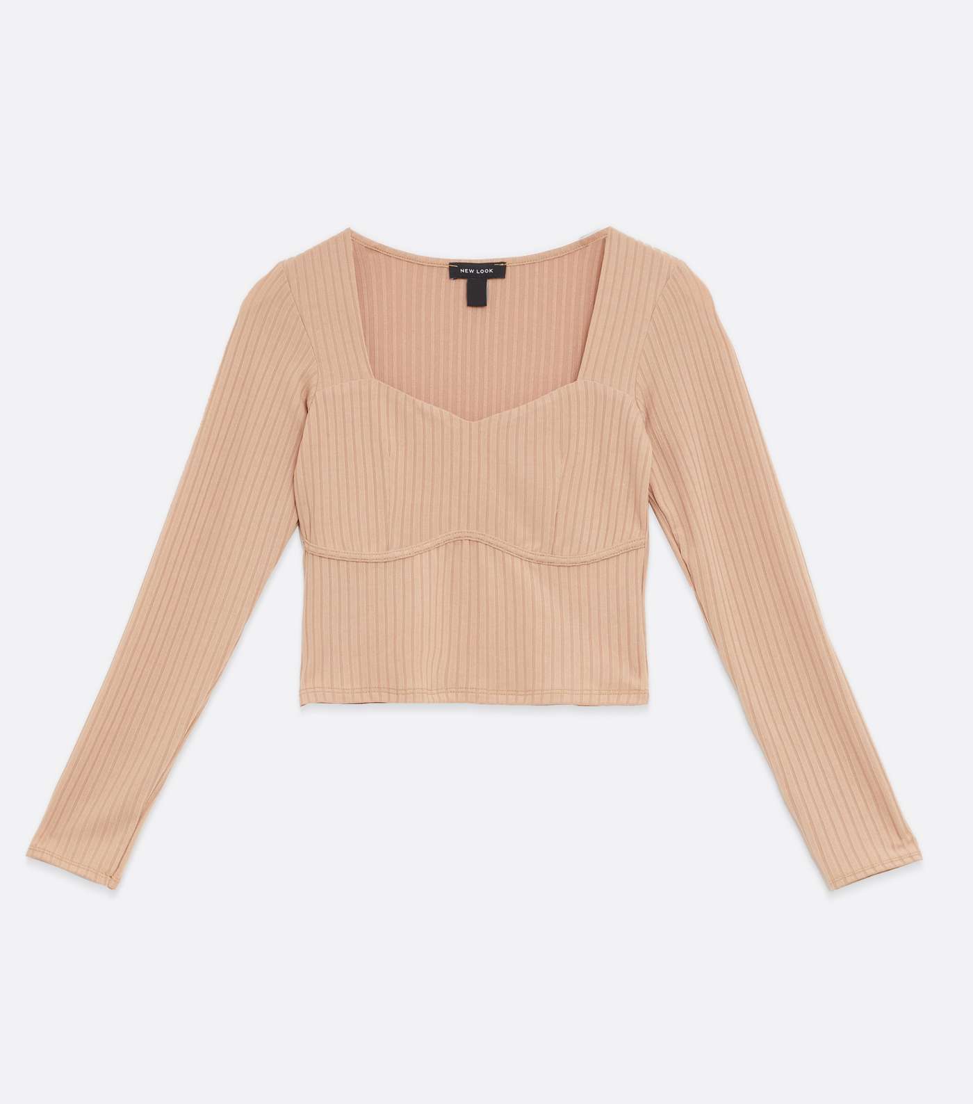 Camel Ribbed Bustier Long Sleeve Top Image 5