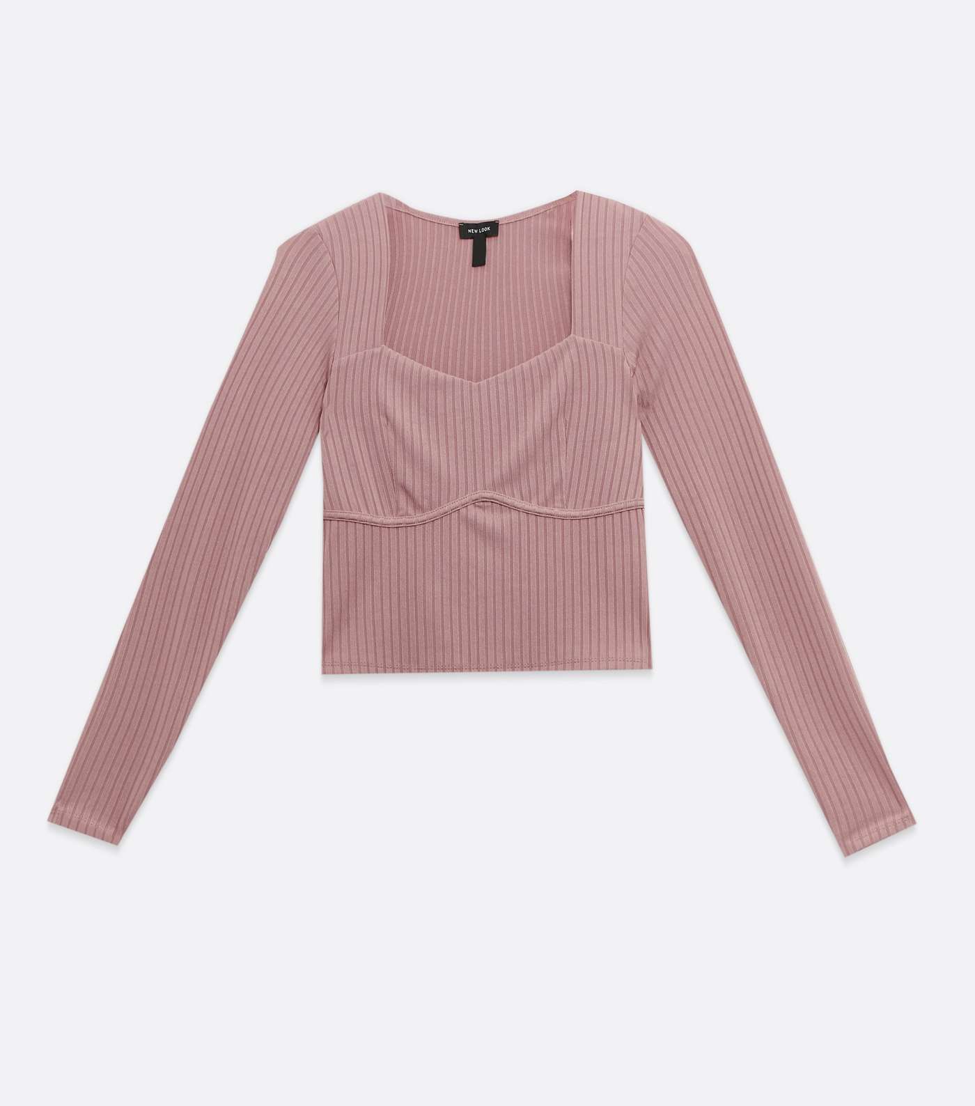 Mid Pink Ribbed Bustier Long Sleeve Top Image 5