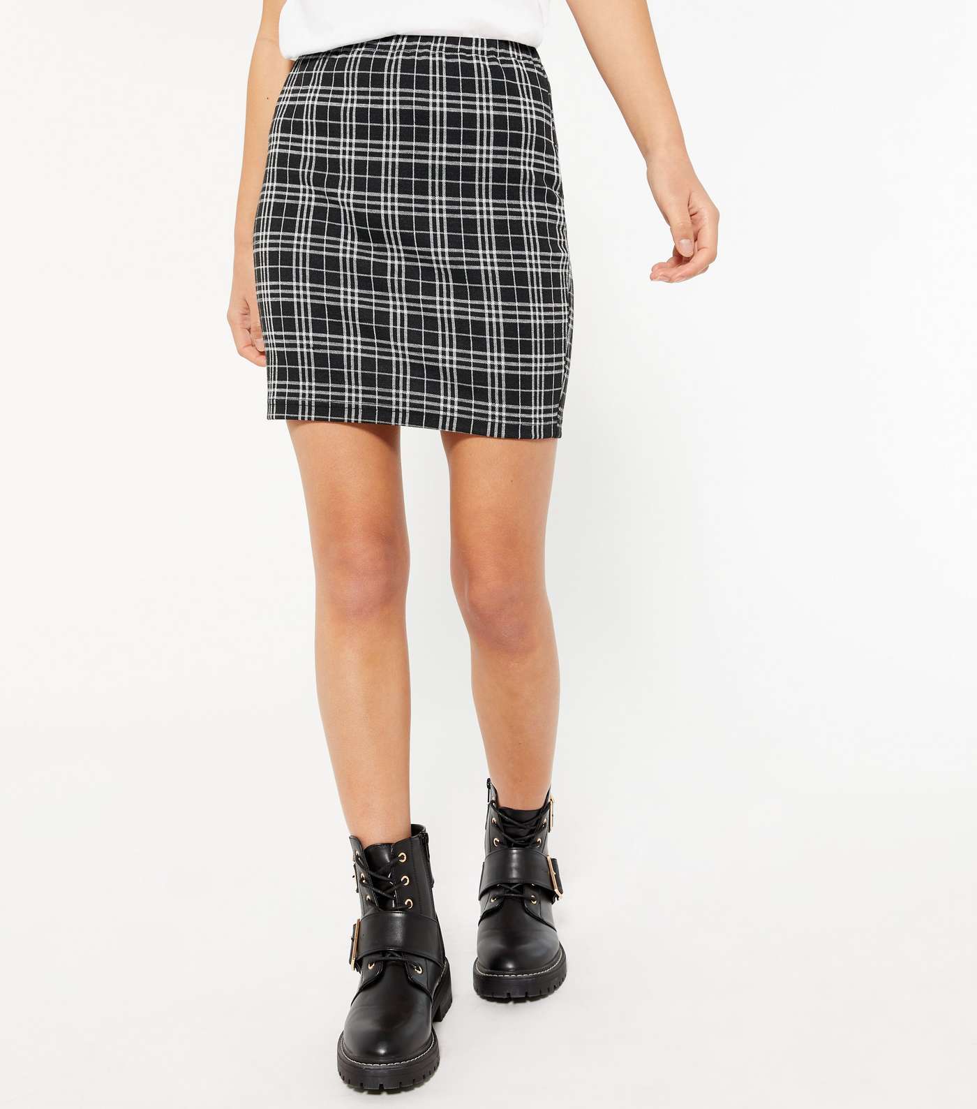 Petite Black Jacquard Check Tube Skirt Image 2