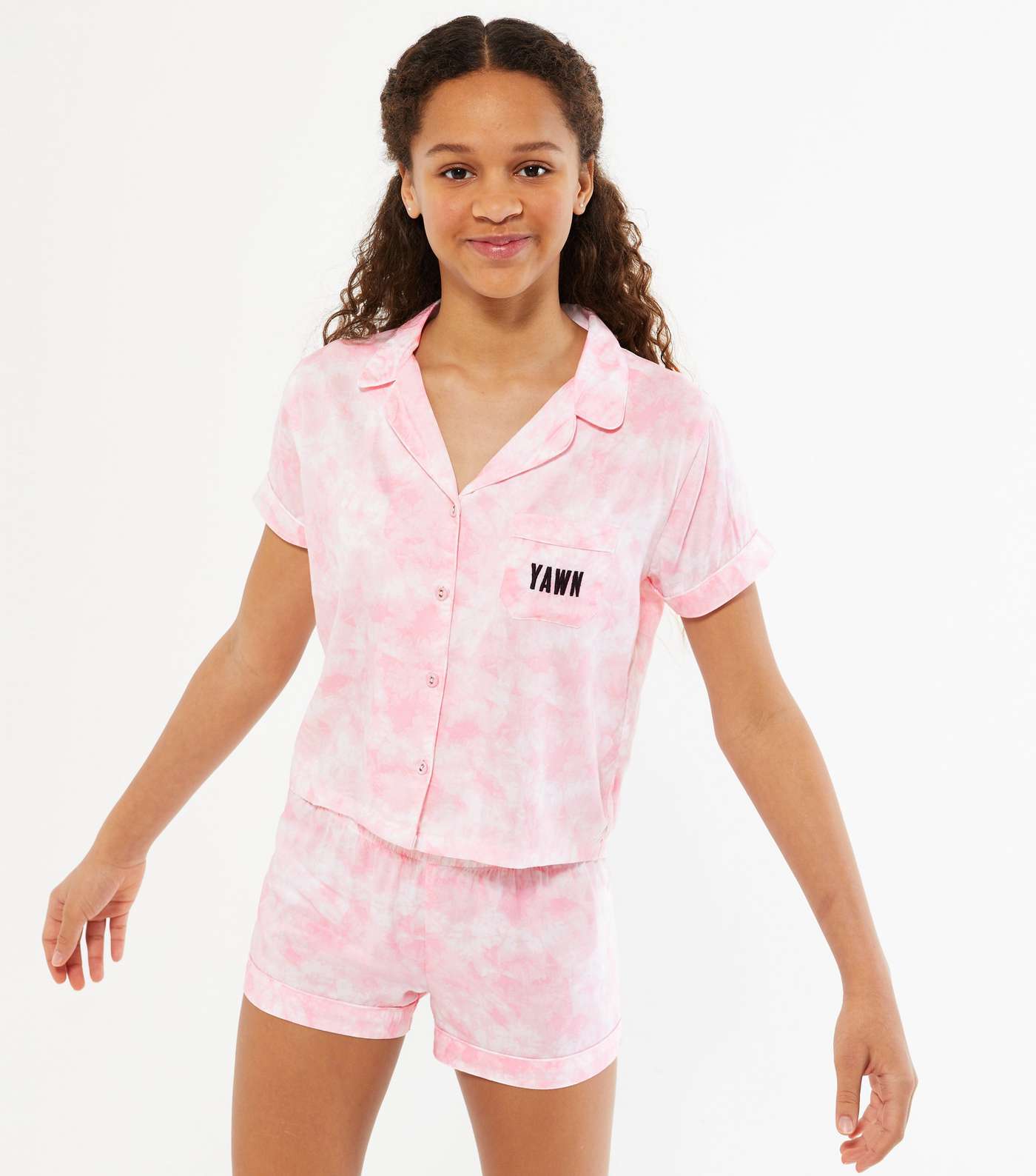 Girls Pink Tie Dye Yawn Logo Revere Short Pyjama Set Image 2