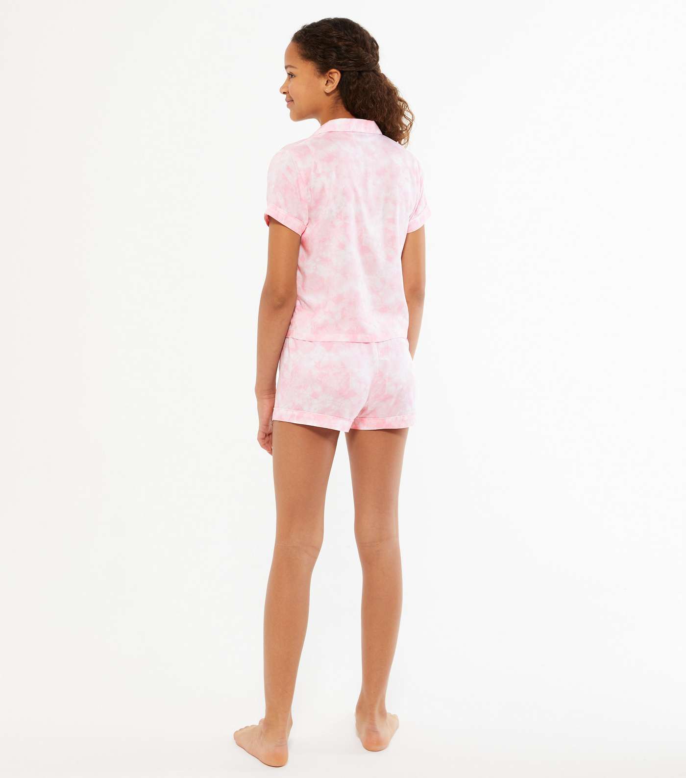 Girls Pink Tie Dye Yawn Logo Revere Short Pyjama Set Image 4