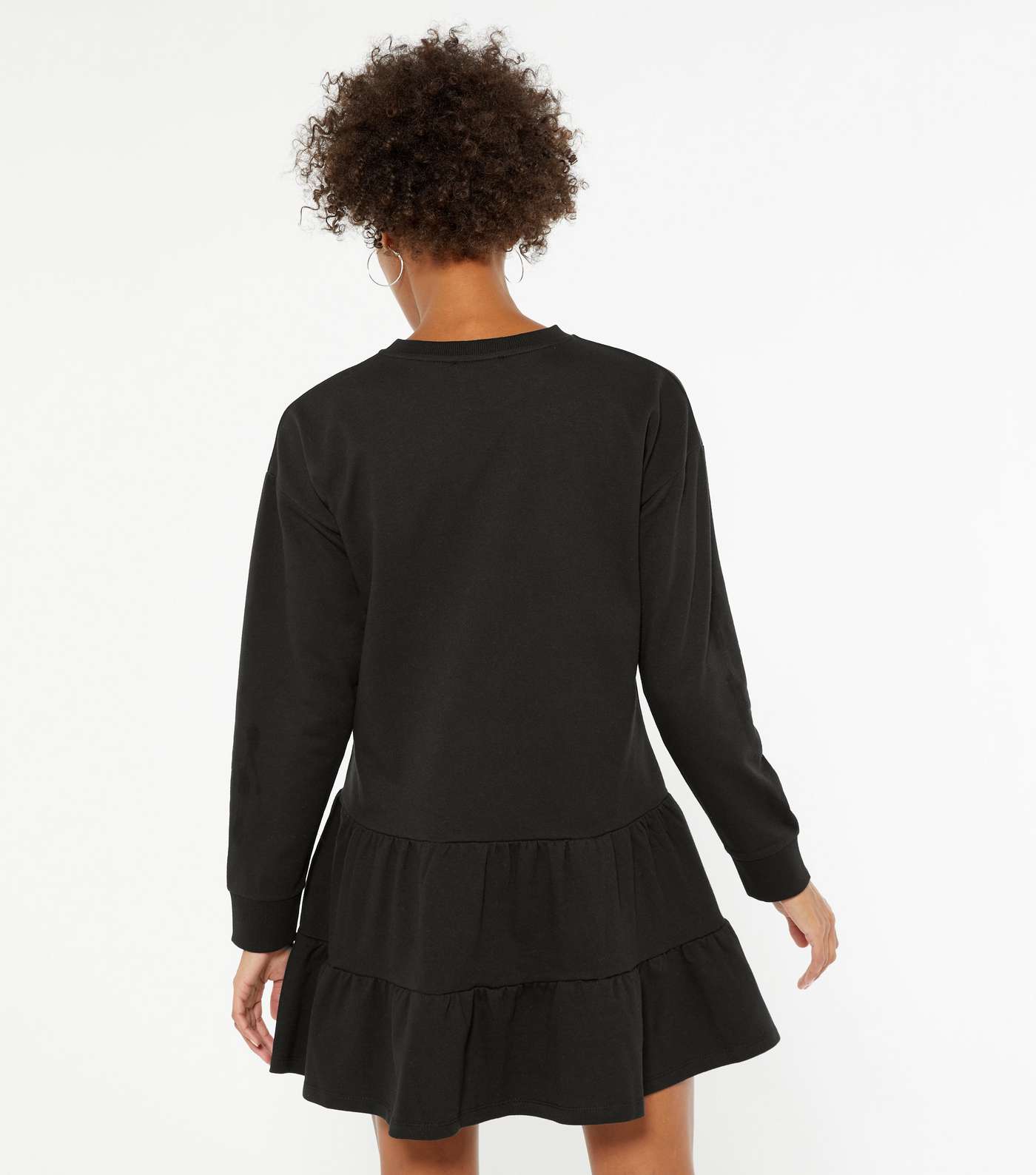 Black Tiered Hem Sweatshirt Dress  Image 3