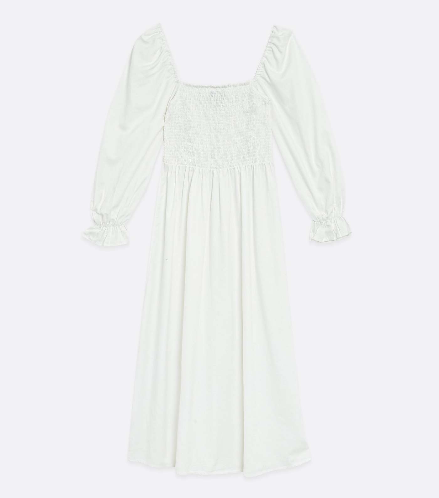 White Shirred Puff Sleeve Midi Dress  Image 5