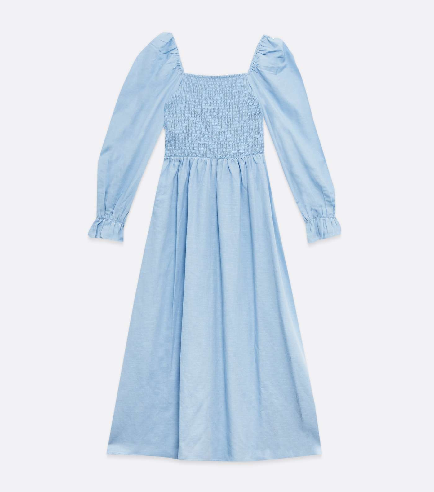 Pale Blue Shirred Puff Sleeve Midi Dress  Image 5