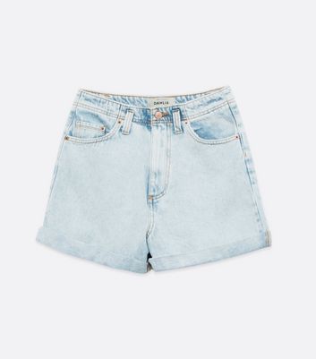 Image of Bright Blue Bleach Wash Mom Shorts New Look